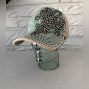 Vintage Streetwear Olive & Pique Trucker Hat - Rhinestone Embellished Design
